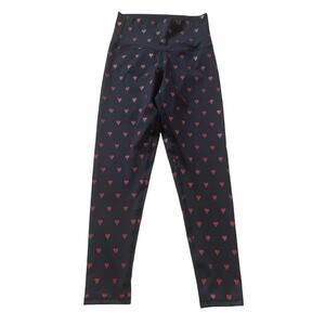 CHRLDR Black with Red Heart all over design high waisted leggings Large NWT